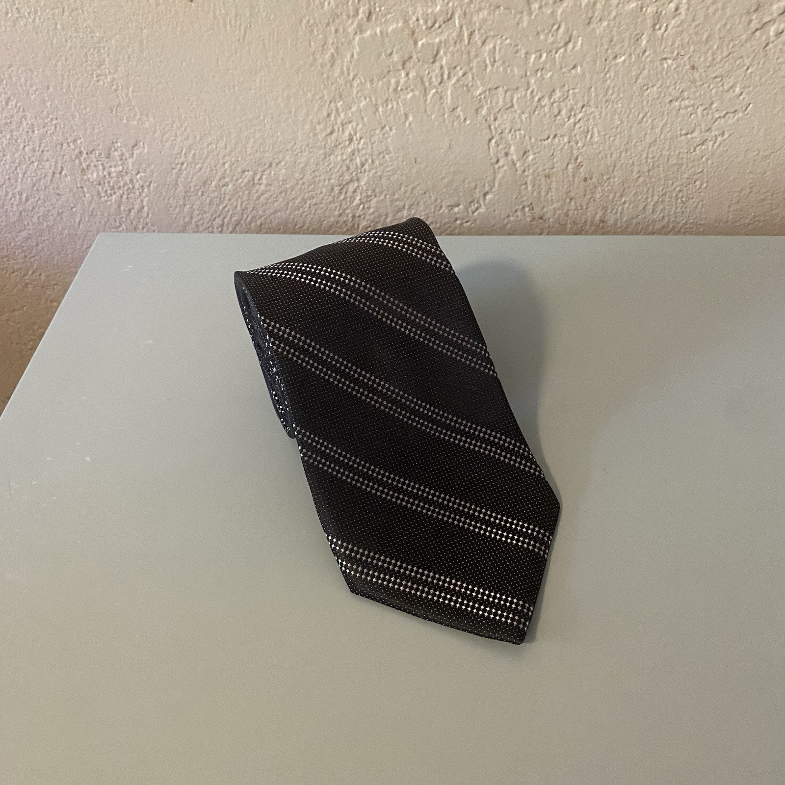 CM Silver Edition Men’s Tie Black Background 100% Silk Textured 3.75 x 64 Inches