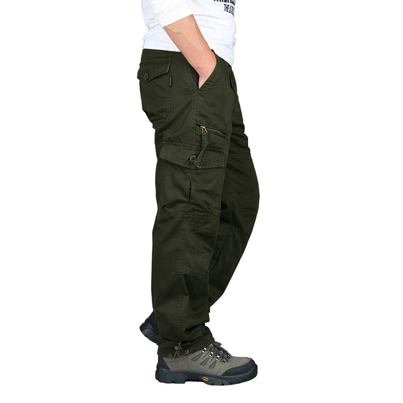 US Men’s Cargo Pants 100% Cotton Work Pant Elastic Waist Trousers Outdoor Pants