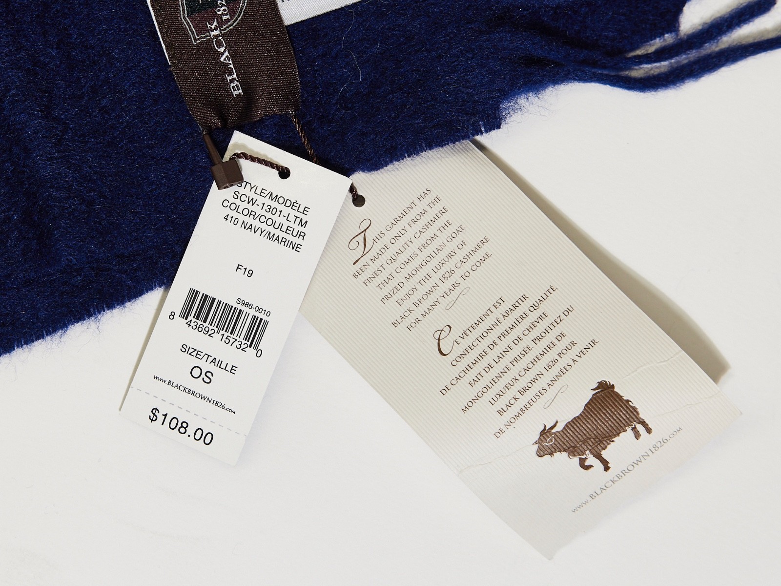 BLACK BROWN 1826 Mens Scarf 100% Cashmere Wool Winter NAVY BLUE NWT NEW