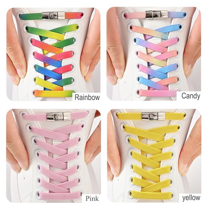 2Pcs Easy No Tie Shoelaces Elastic Silicone Flat Lazy Shoe Lace Strings Adult