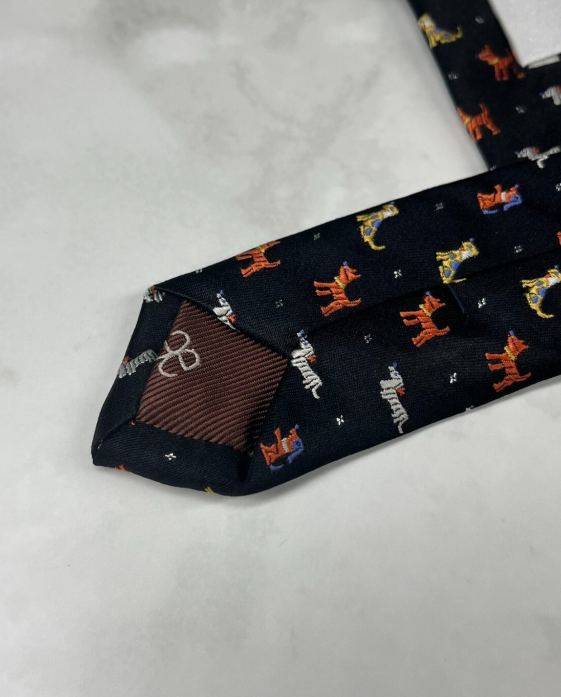 Elegance Paris Silk Men’s Necktie Geometric All Over Dog Print Crest Black