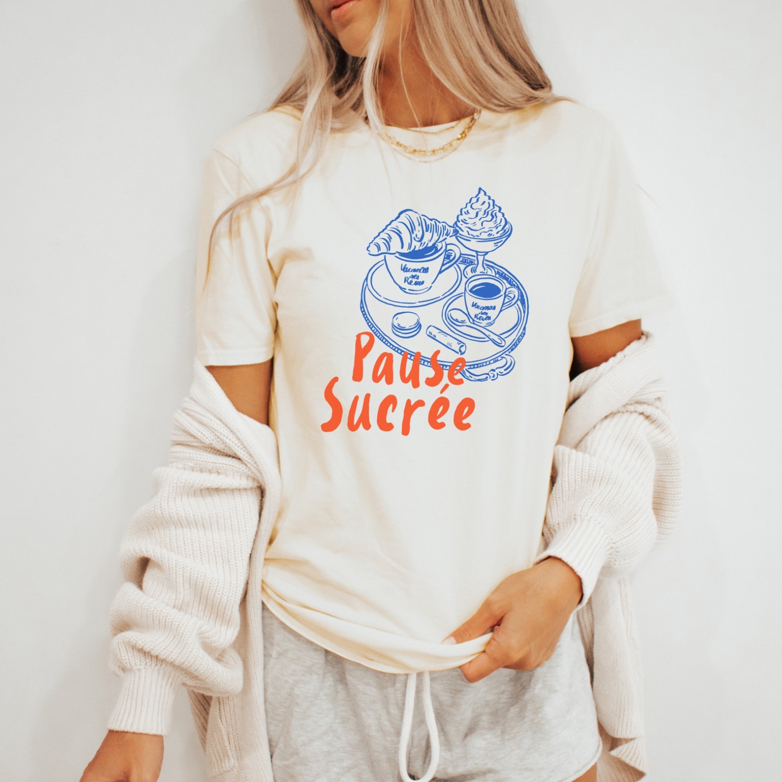Pause Sucree French Cafe T Shirt Croissant Coffee Dessert Paris Food Lover Tee