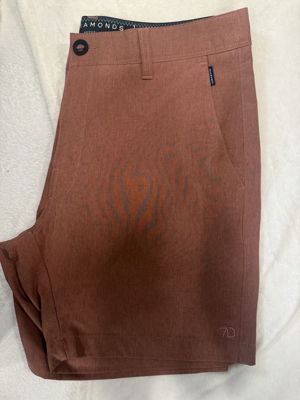 7 Diamonds Men’s Brown Stretch Chino Shorts Flat Front Slash Pockets Solid