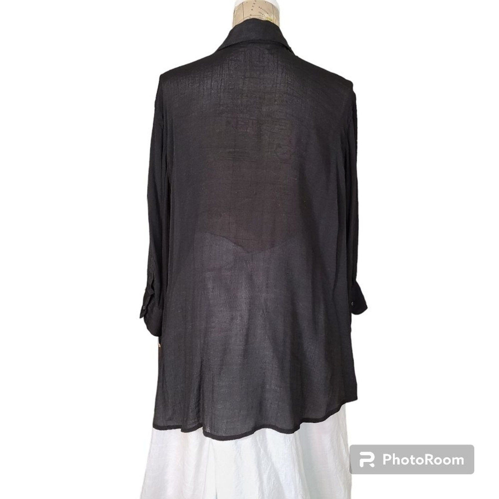 ALFANI Black Size 2X Pintuck Pleated Button-Down Shirt Lightweight Linen Texture