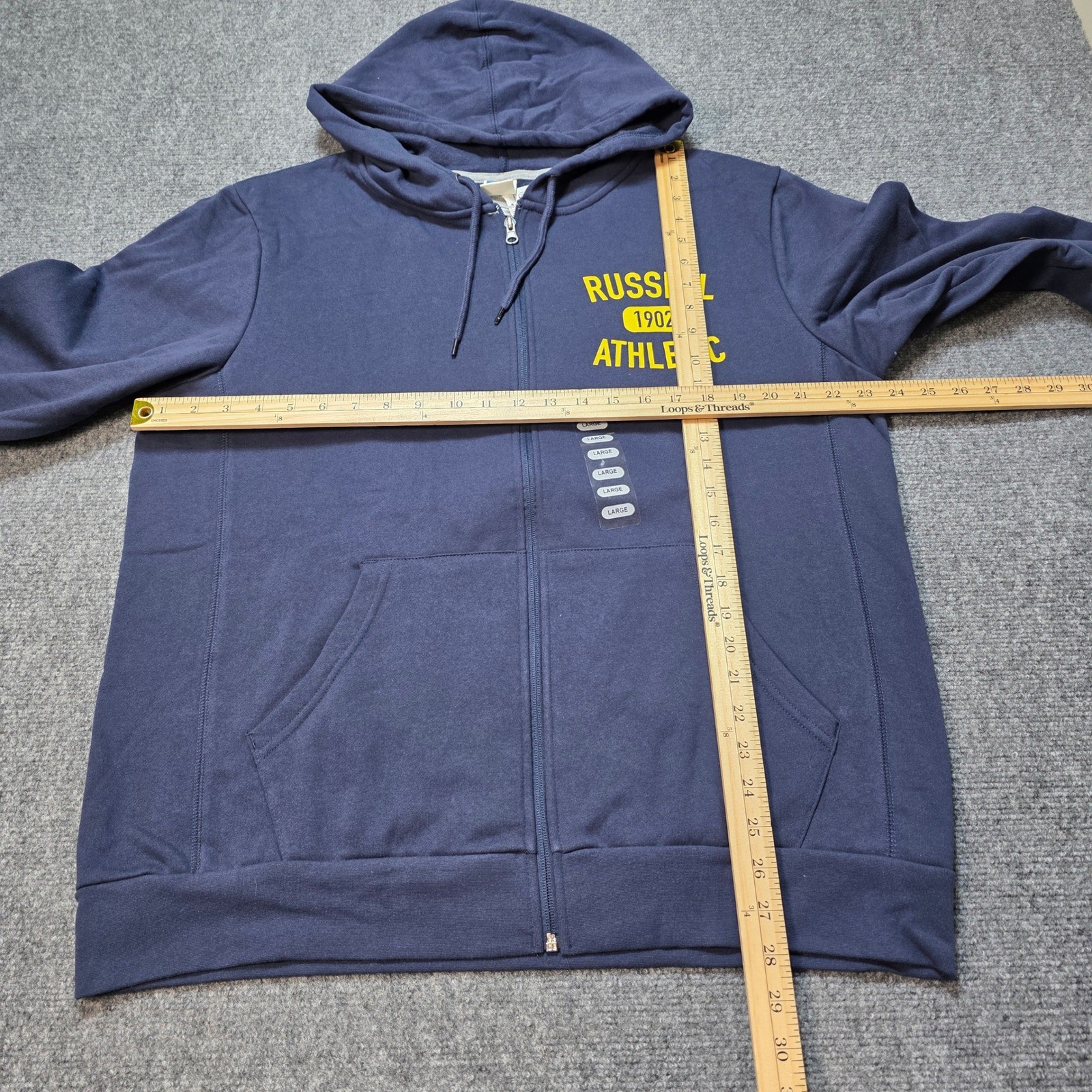 Men’s Large Russell Athletic Hoodie Full Zip Blue NWT 1902 Graphic Fleece