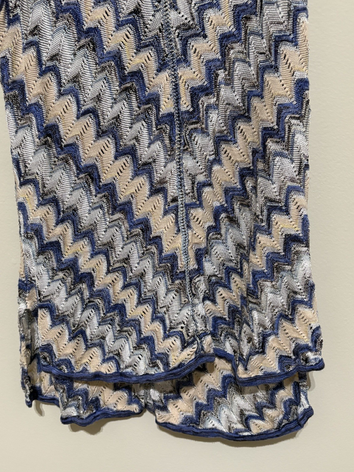 WHBM Crochet Tank M Blue Tan Chevron Halter Boho Beach Lightweight Top