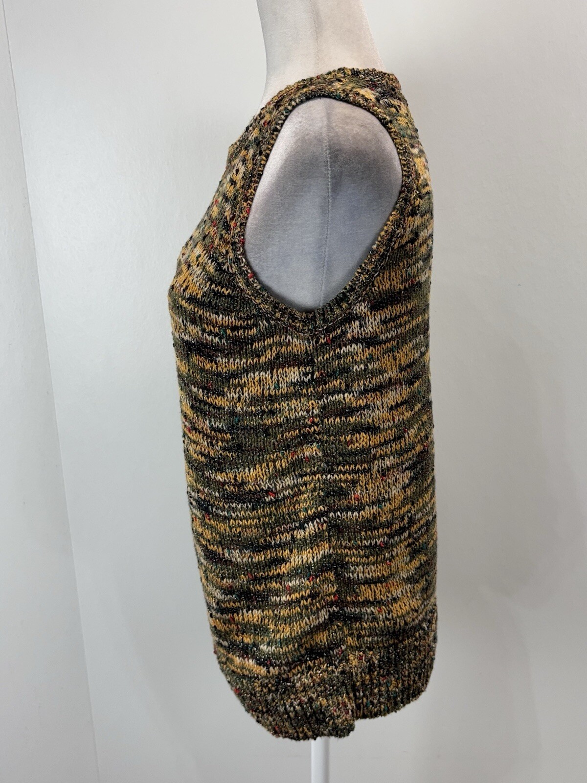 LOFT Marled Knit Sleeveless Sweater Sz Medium Women’s Olive Green Yellow