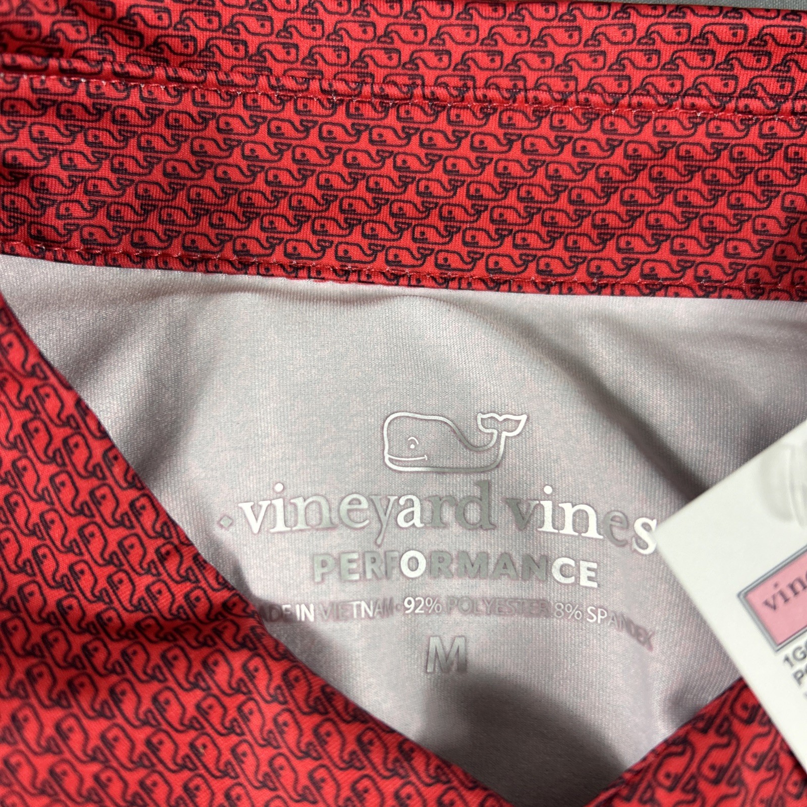 Vineyard Vines Golf Shirt Polo Micro Whale Print Medium Red Polyester Spandex