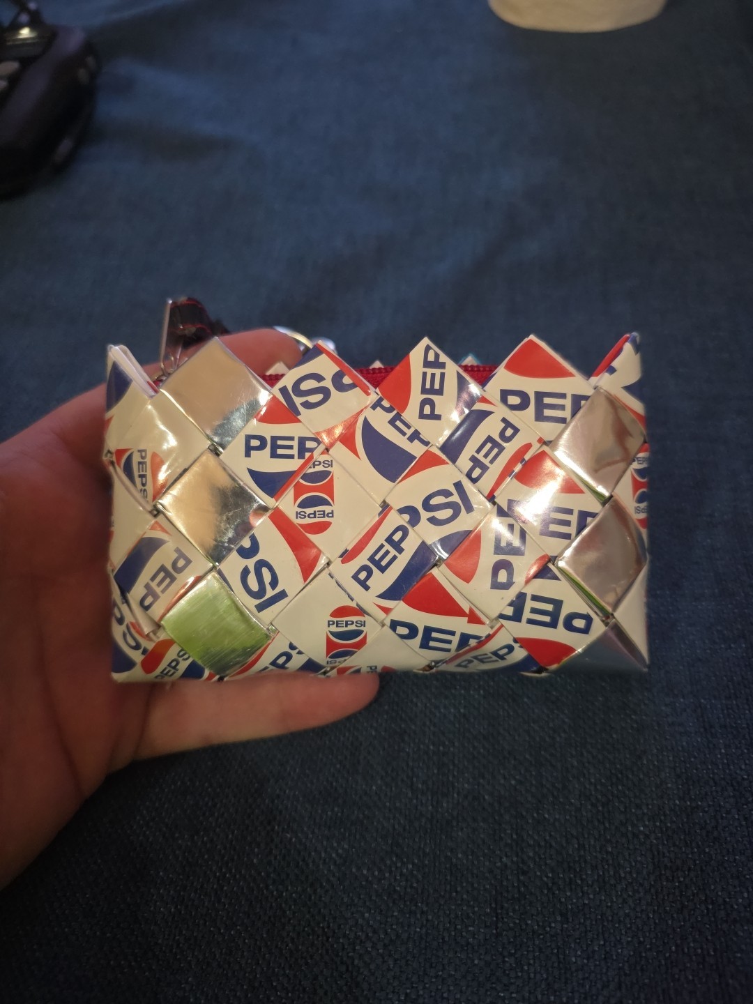 Pepsi Branded NAHUI OLLIN Candy Wrapper Coin Purse Red White Blue handmade Small