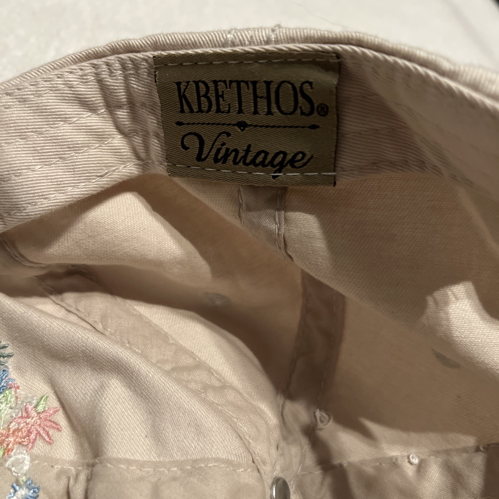 Kbethos VIntage Hey Yall Hat Distressed Cap Ball Adjustable Beige Floral Stitch