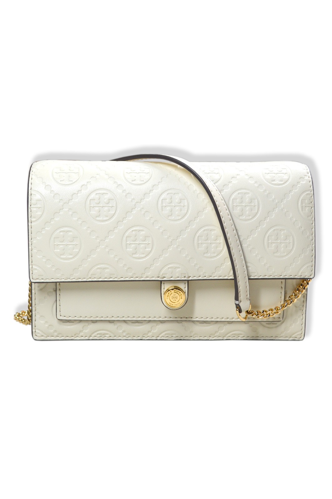 Tory Burch Womens Cream White Embossed Monogram Chain Wallet Bag Purse TB-164