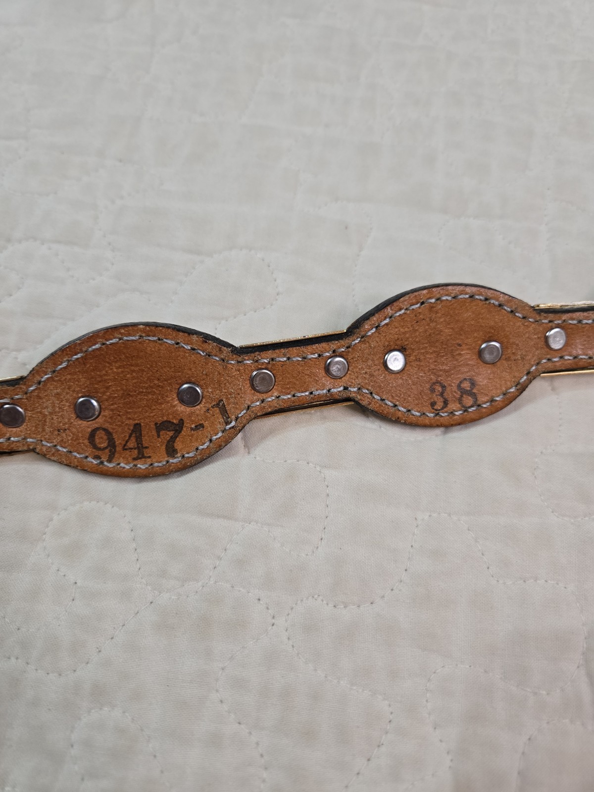 Double J Saddlery Belt Black Leather Concho Two Tone Metal Accents 38 No Buckle