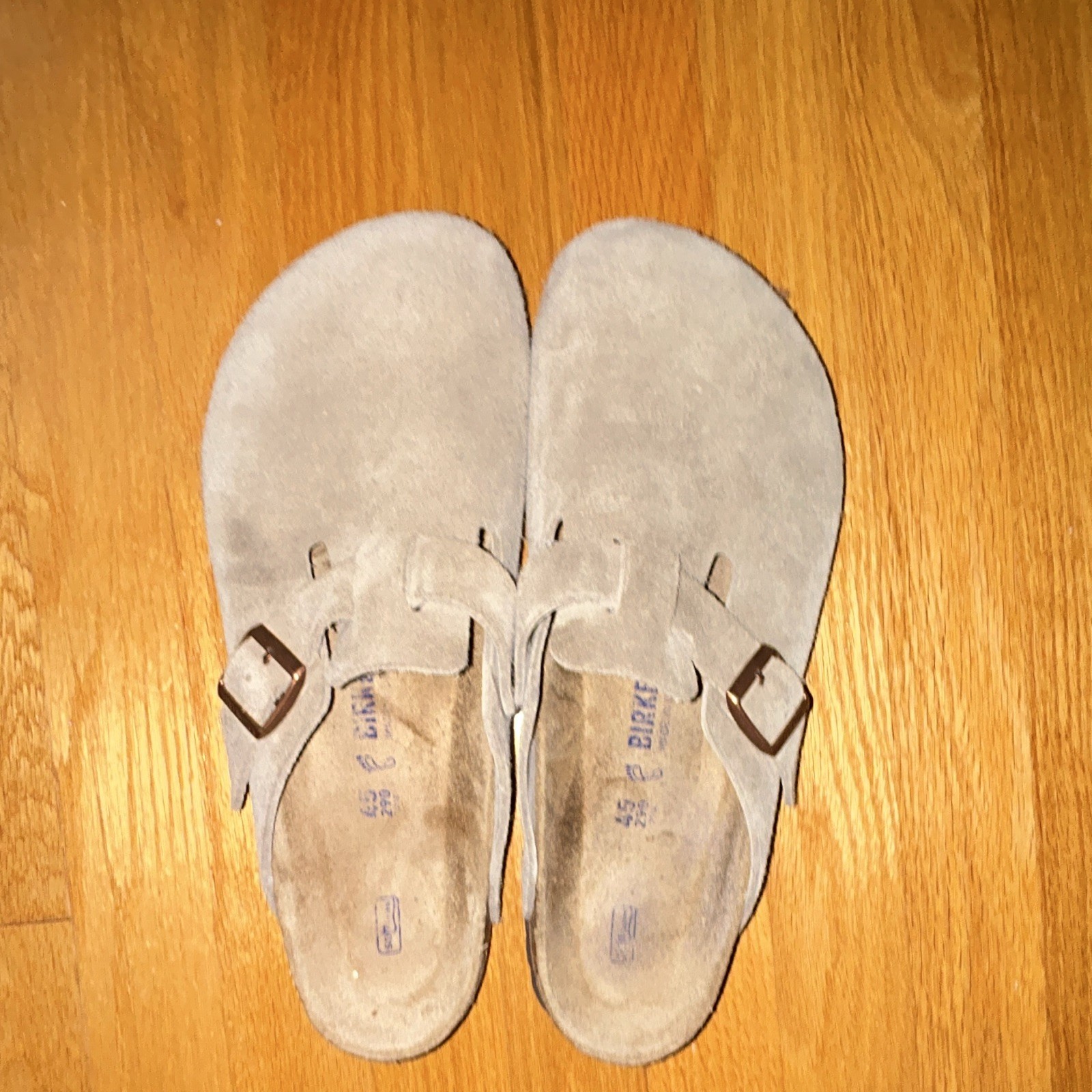 Birkenstock Boston Men’s Beige Suede Buckle Slip-On Sandals EU 45 US 12