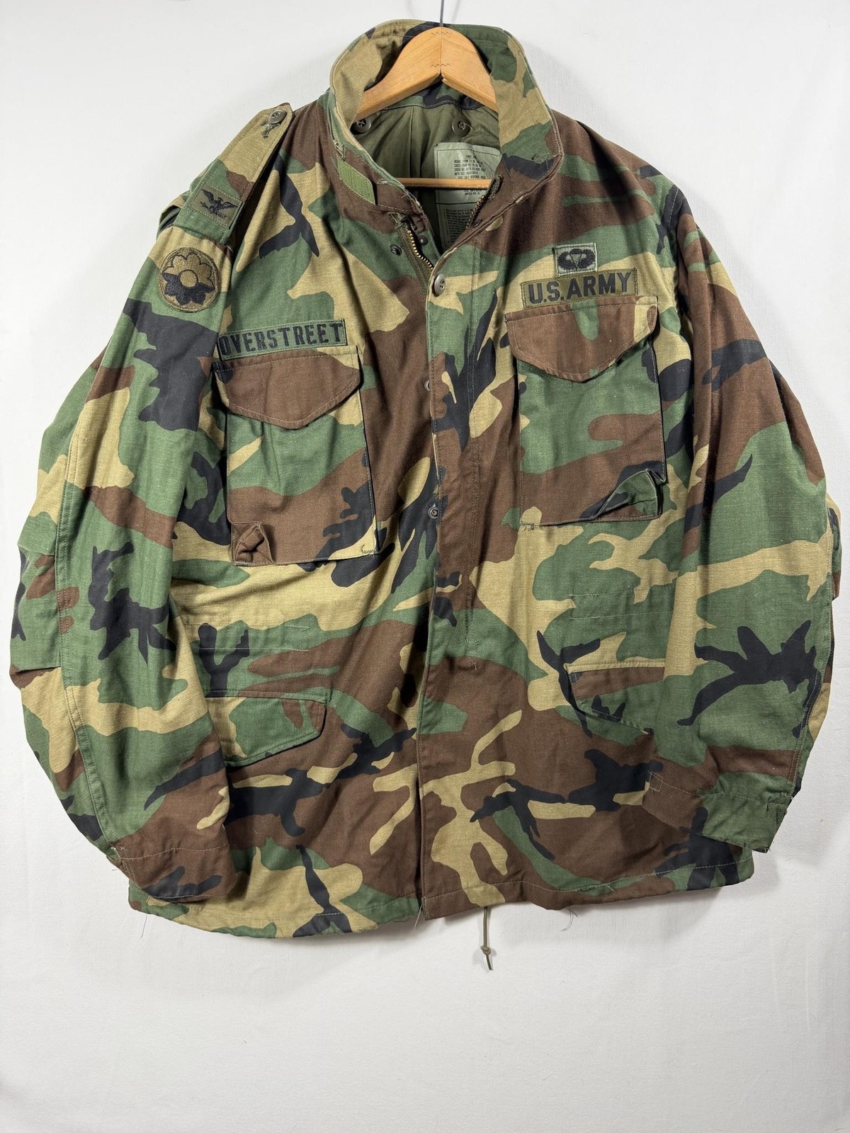 Vtg Winfield Mfg. Co. Jacket Mens LT Army Woodland Ranger M65 Field Coat Named L