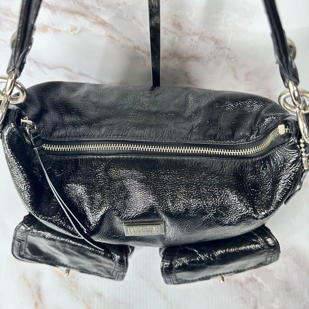 COACH Shoulder Bag Poppy Patent Black Authentic From Japan