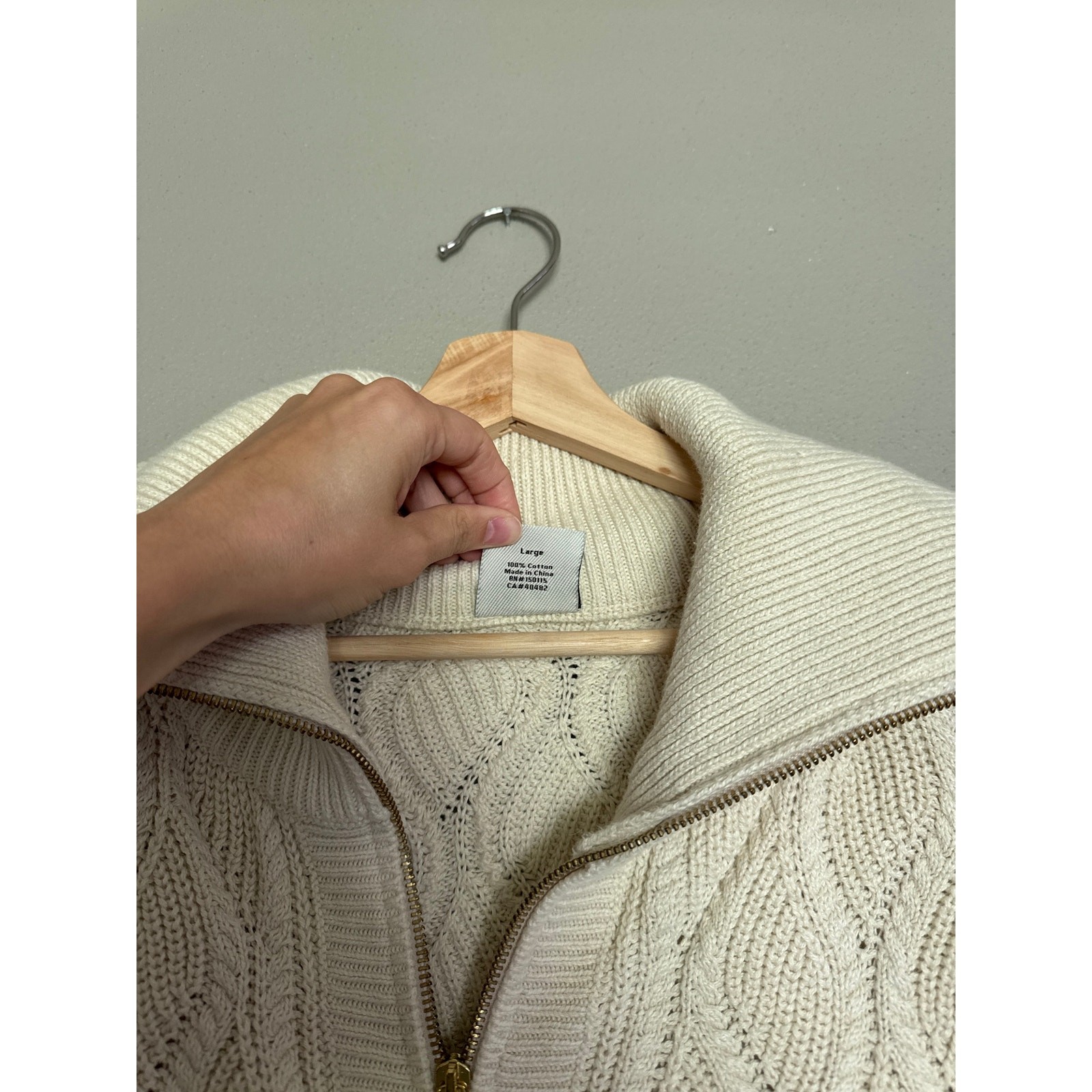 VARLEY Lando Full Zip Knit in Birch Cream Size Large