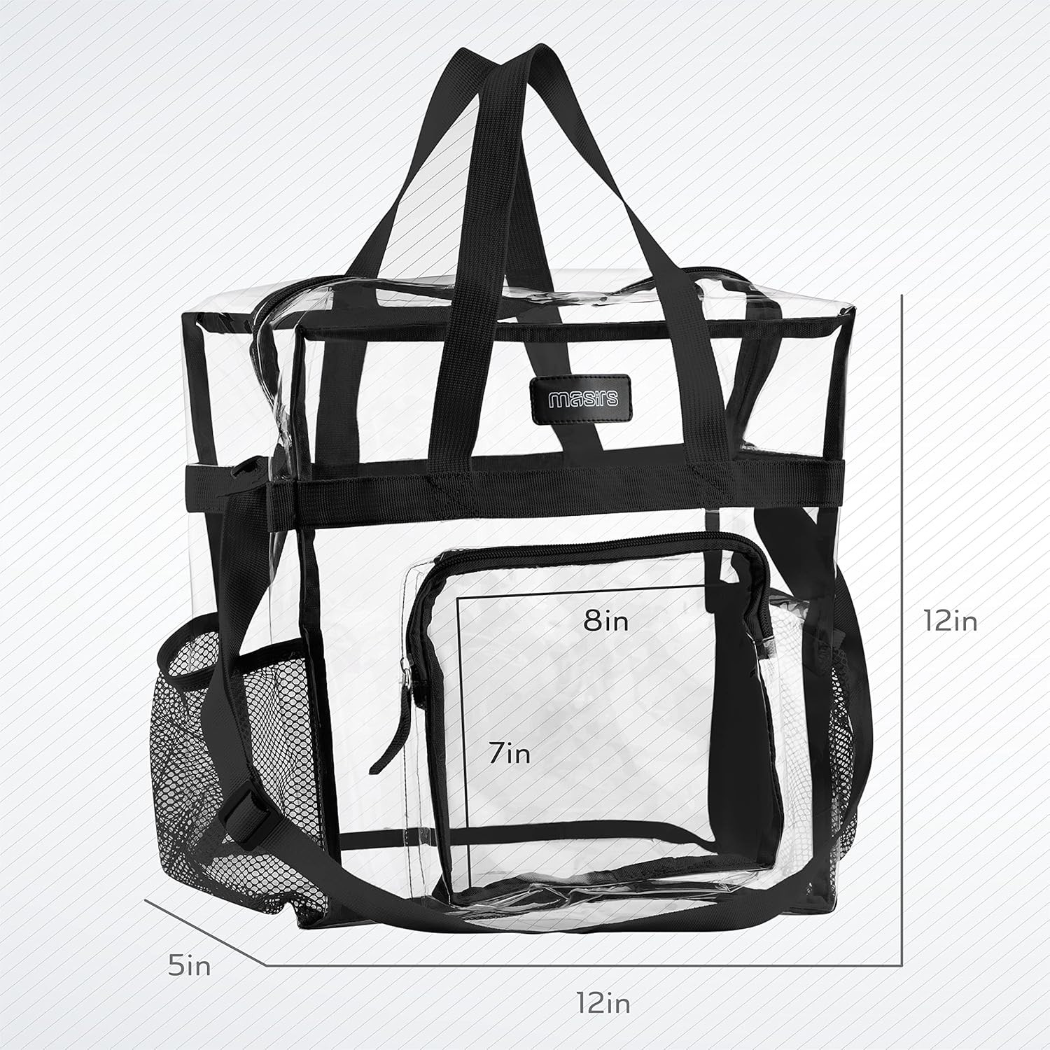 Clear Tote Bag Stadium Approved – Mesh Pockets Shoulder Straps Zippered Top Perf