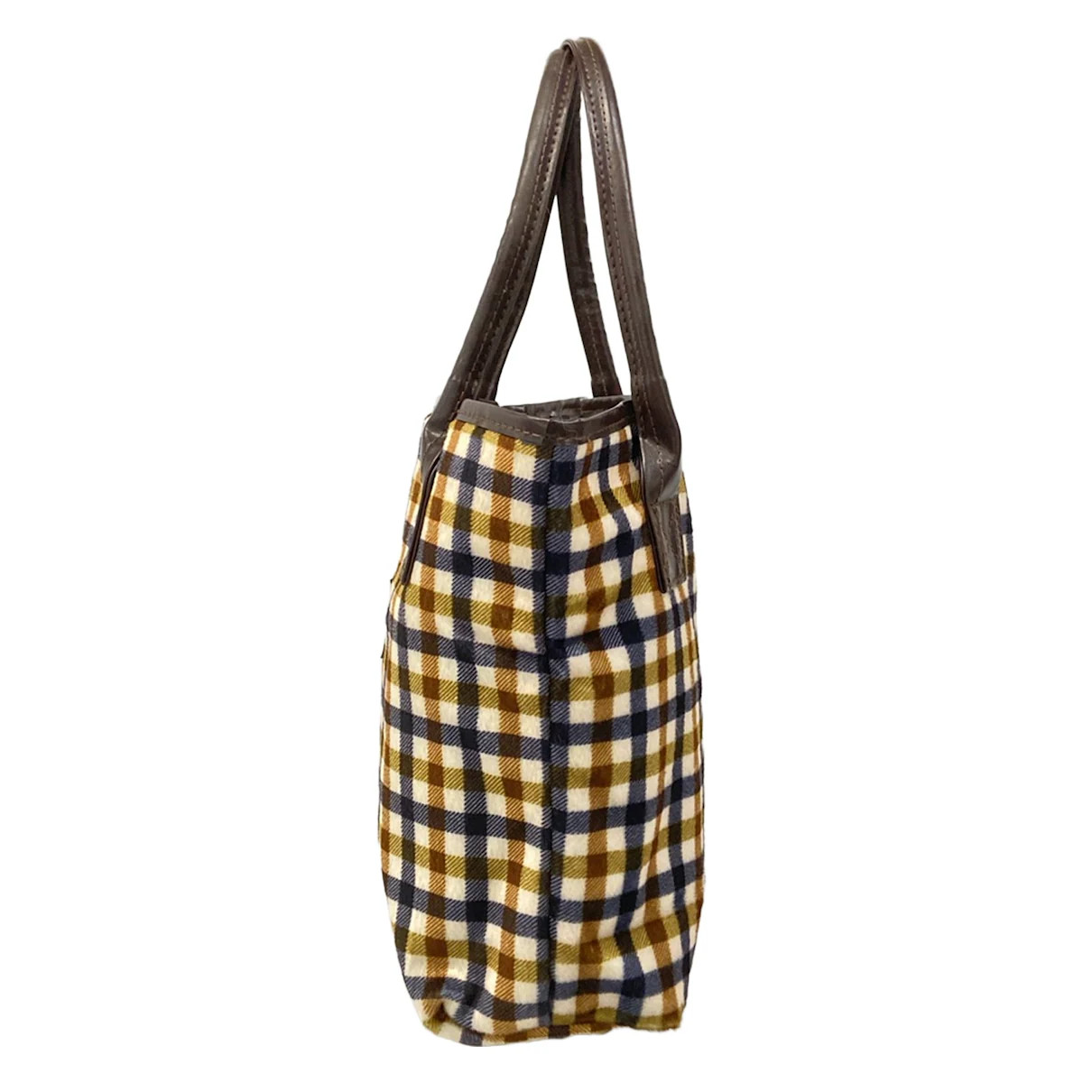 Aquascutum White Navy Brown Chemical Fiber Synthetic Leather Tote Bag