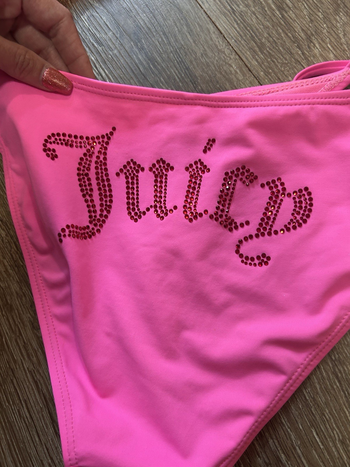Y2K Juicy Couture Pink Rhinestone Bikini Set Tie Side Swimwear Women’s Size M/L