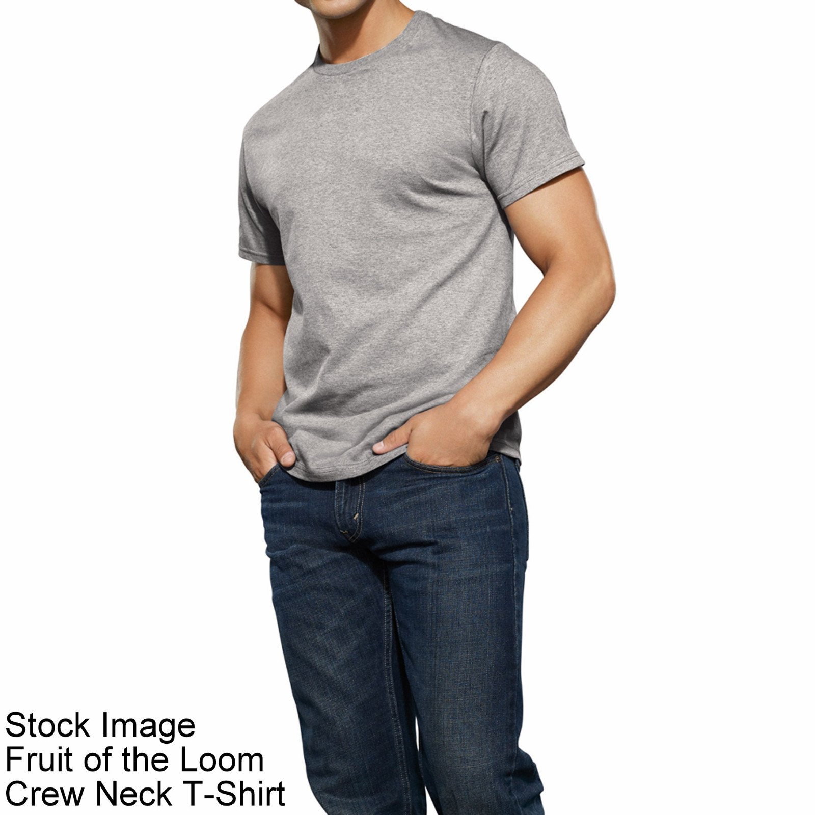 5 Assorted Color L 42-44 Inch Crew Neck T-Shirts Fruit Of The Loom G 107-112 CM
