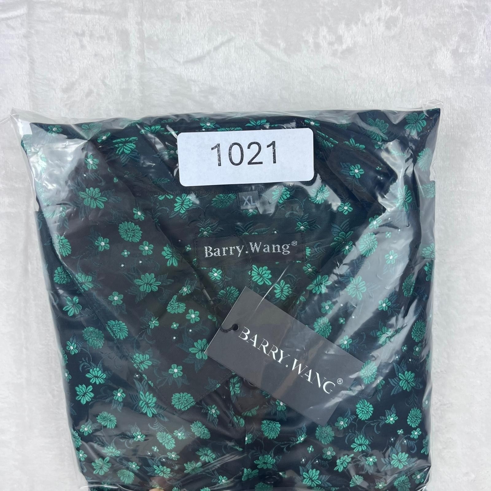 Barry Wang Floral Button Down Shirt Mens XL Black Emerald Green NWT