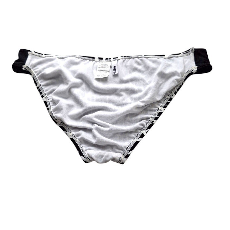 Bar III Womens Bikini Bottom L Black White Kaleidoscope Ruched Side Geometric