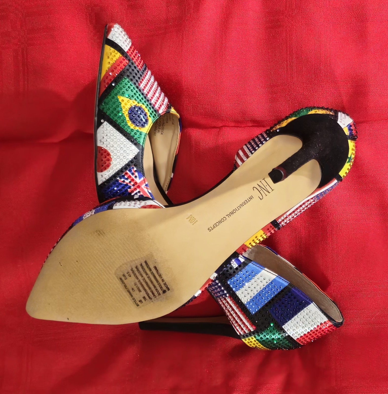 International Flag Inspired World Cup Rhinestone Pumps INC Women’s Size 10