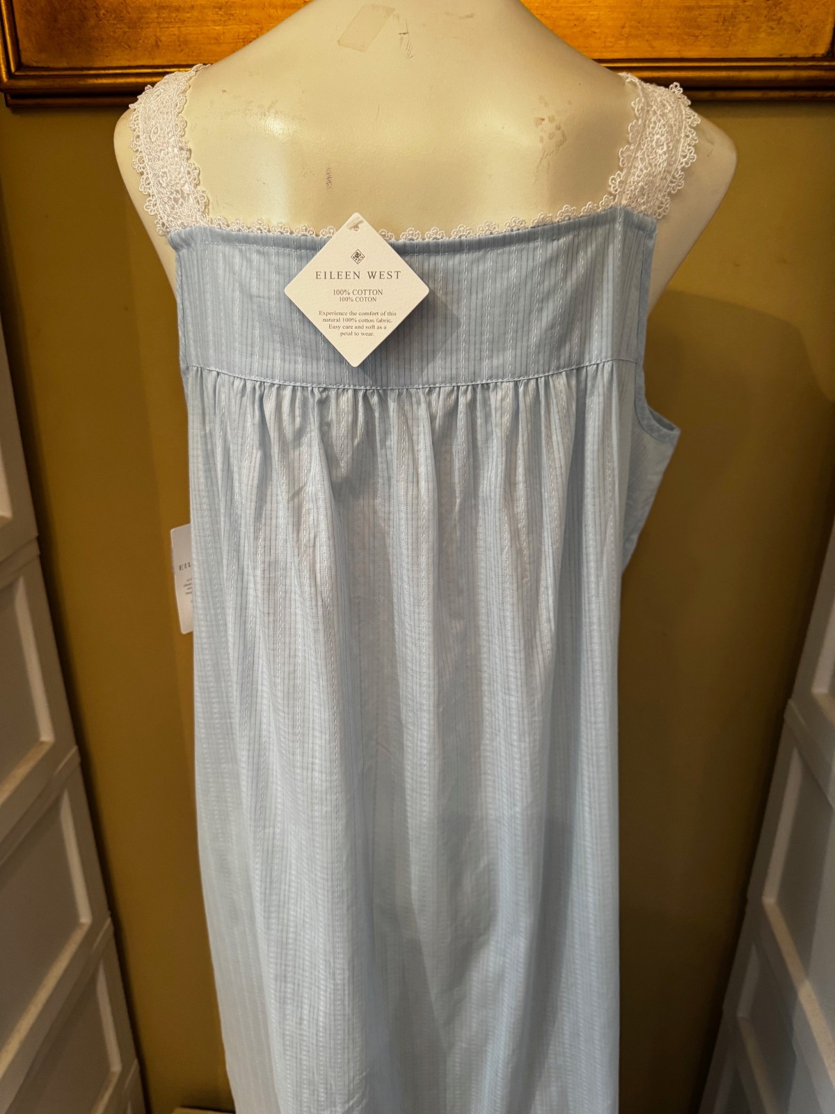 EILEEN WEST E5520079 BLUE DOBBY STRIPE SLEEVELESS COTTON WOVEN NIGHTGOWN MEDIUM