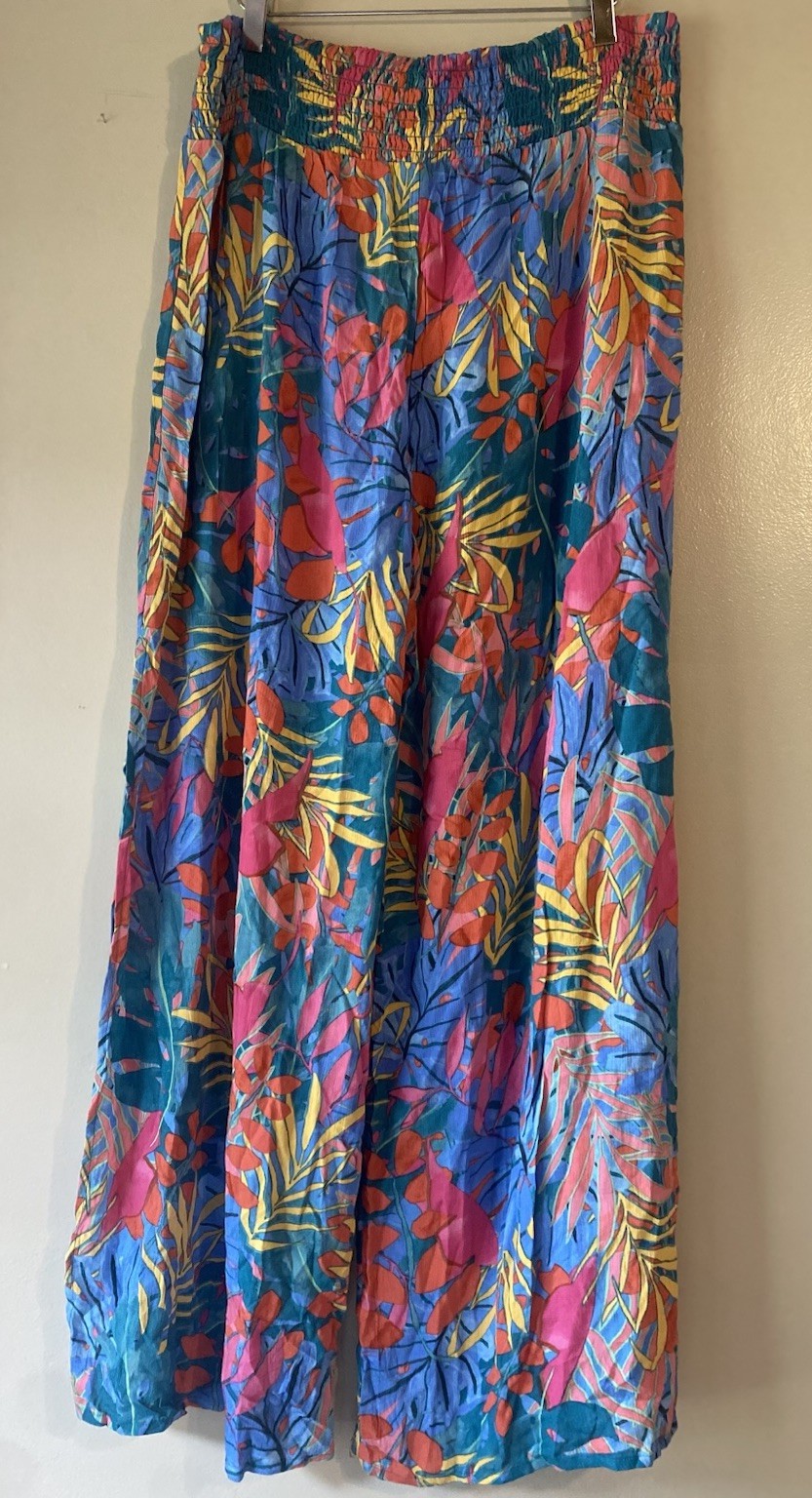 Kona Sol Light Flowy Boho Pants, Cover Up, Beach, Pool, Tropical, Size L