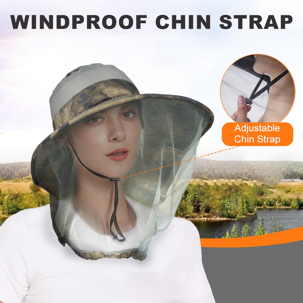 Mosquito Head Net Hat with Neck Flap Wide Brim Outdoor Hiking Gardening Fishing