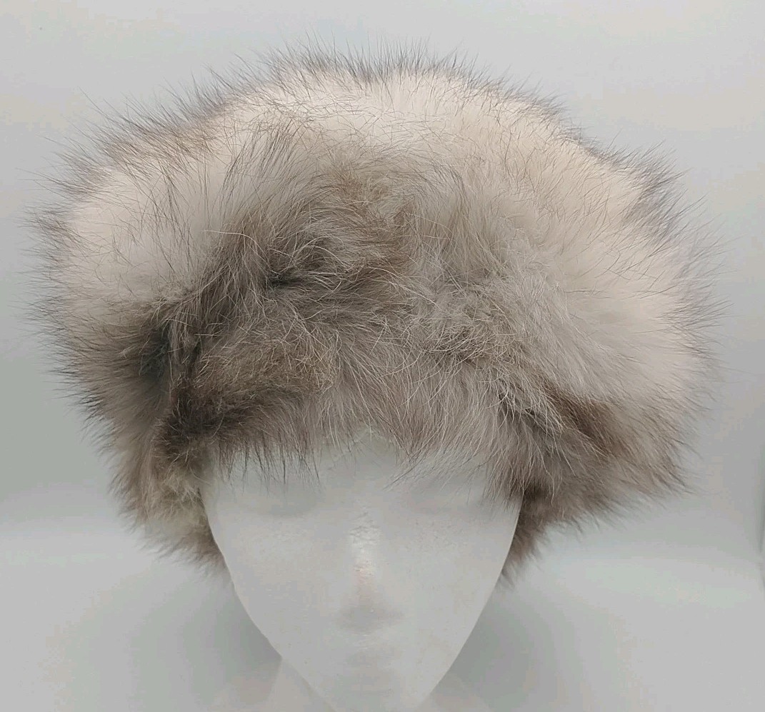 Vintage Genuine Blue Shadow Fox Fur Pillbox Hat Handmade Canada Women’s L 22.75″