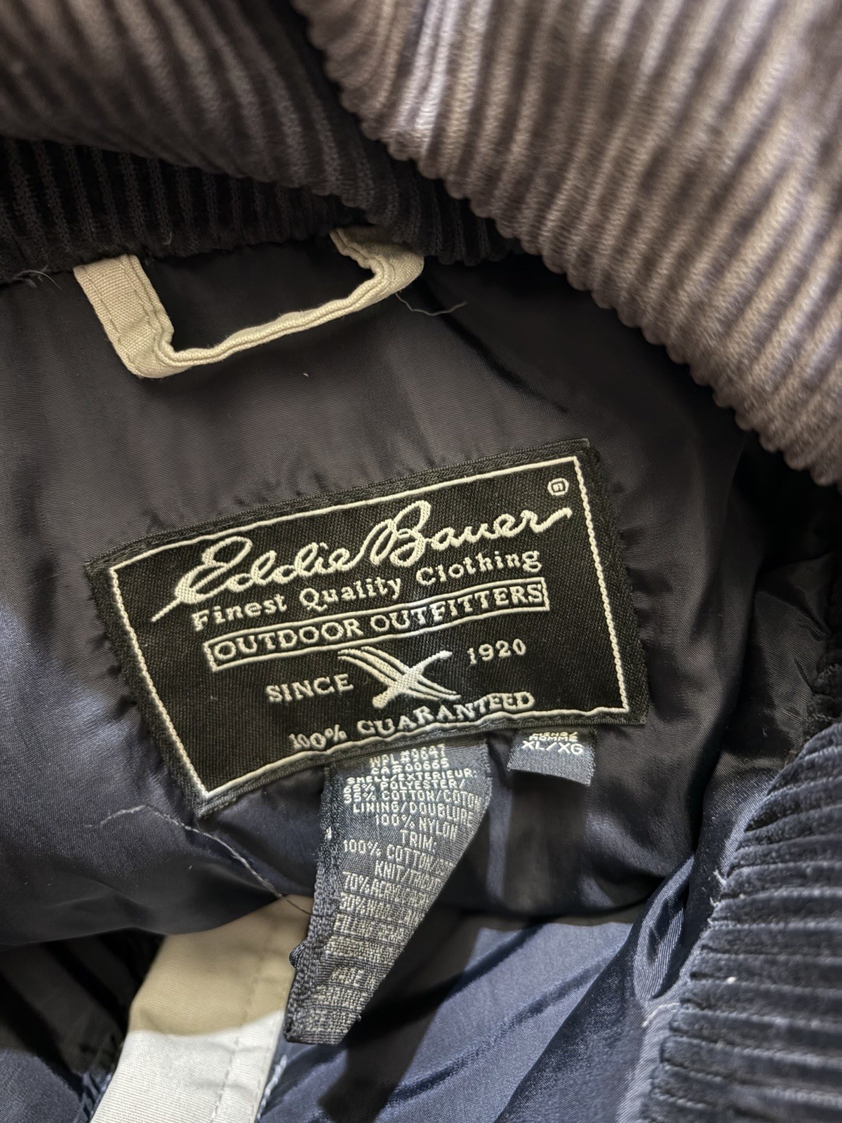 Eddie Bauer Beige Parka Jacket Men’s XL Insulated Full Zip Lined Stand Collar