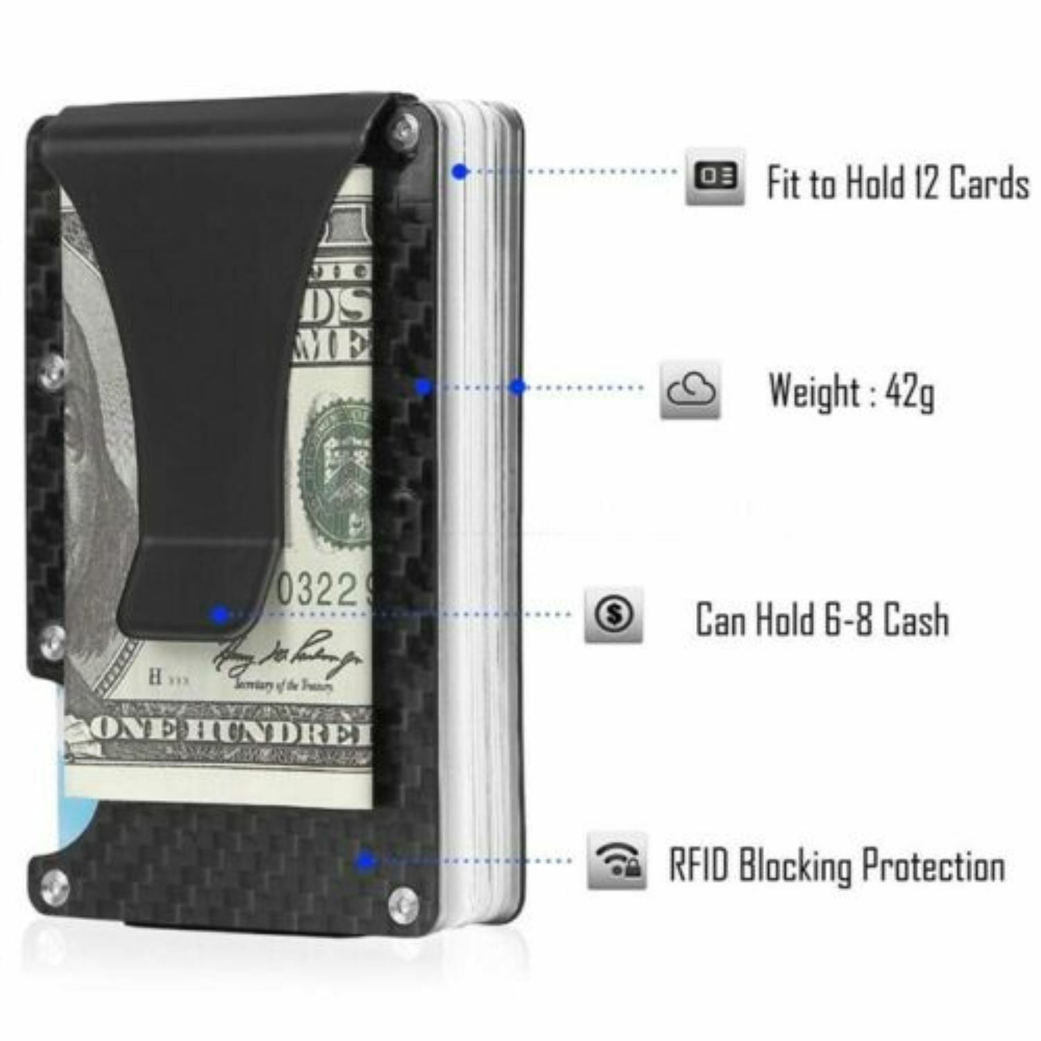 Men RFID Blocking Money Clip Minimalist Holder Carbon fiber Aluminum Wood USA