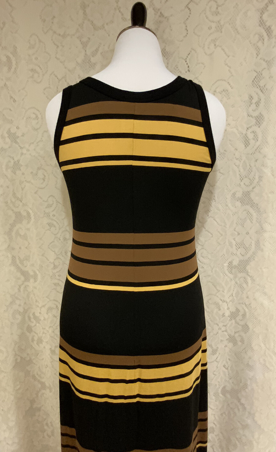 Karen Kane Black, brown, Yellow striped sleeveless maxi dress, Size XL