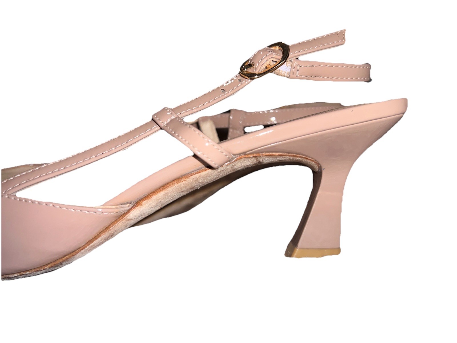 Stuart Weitzman Beige Patent Leather Pointed Toe Slingback Buckle Heels 10