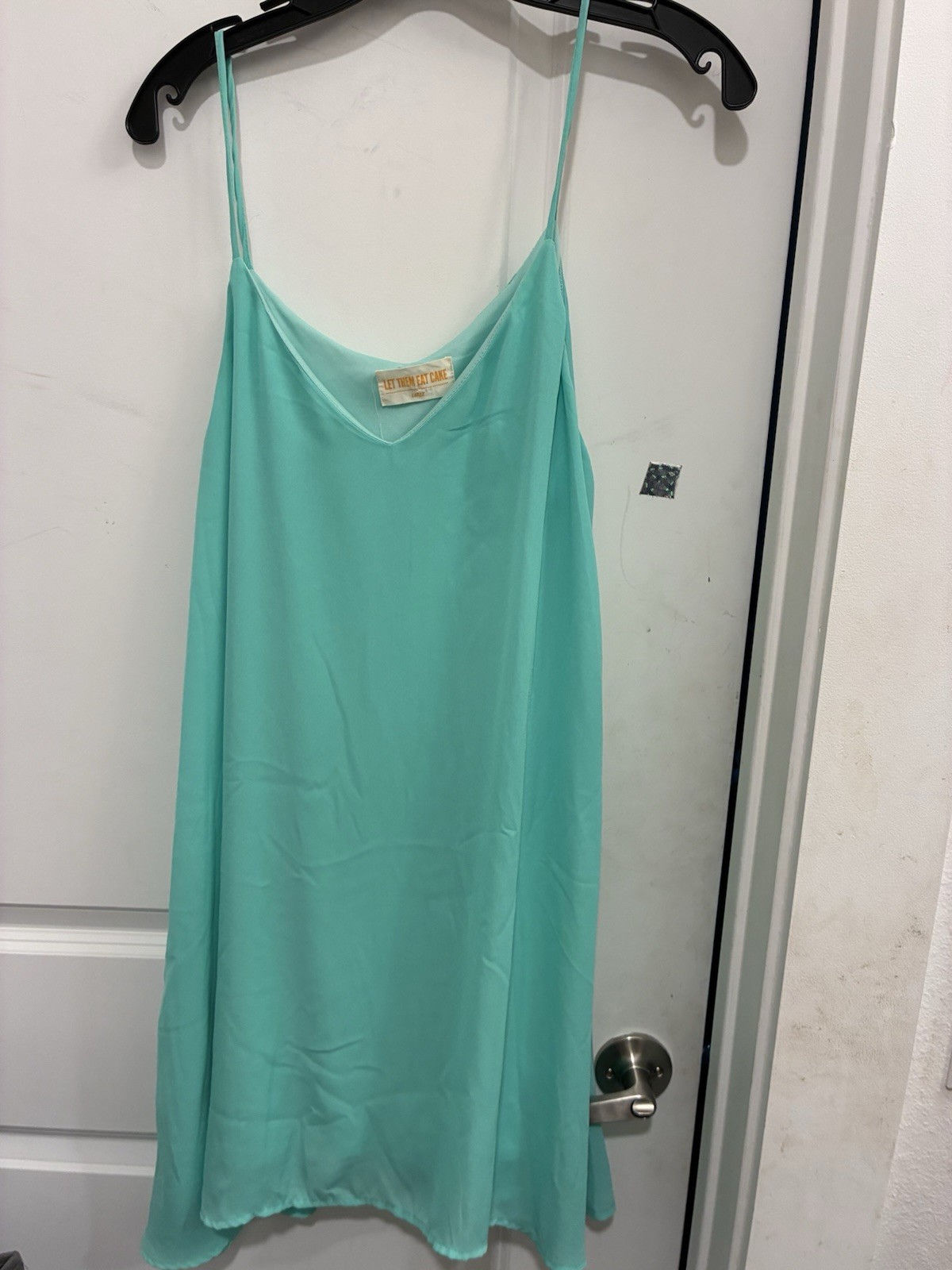 Let Them Eat Cake Green V-Neck Chiffon Slip Dress Spaghetti Strap L