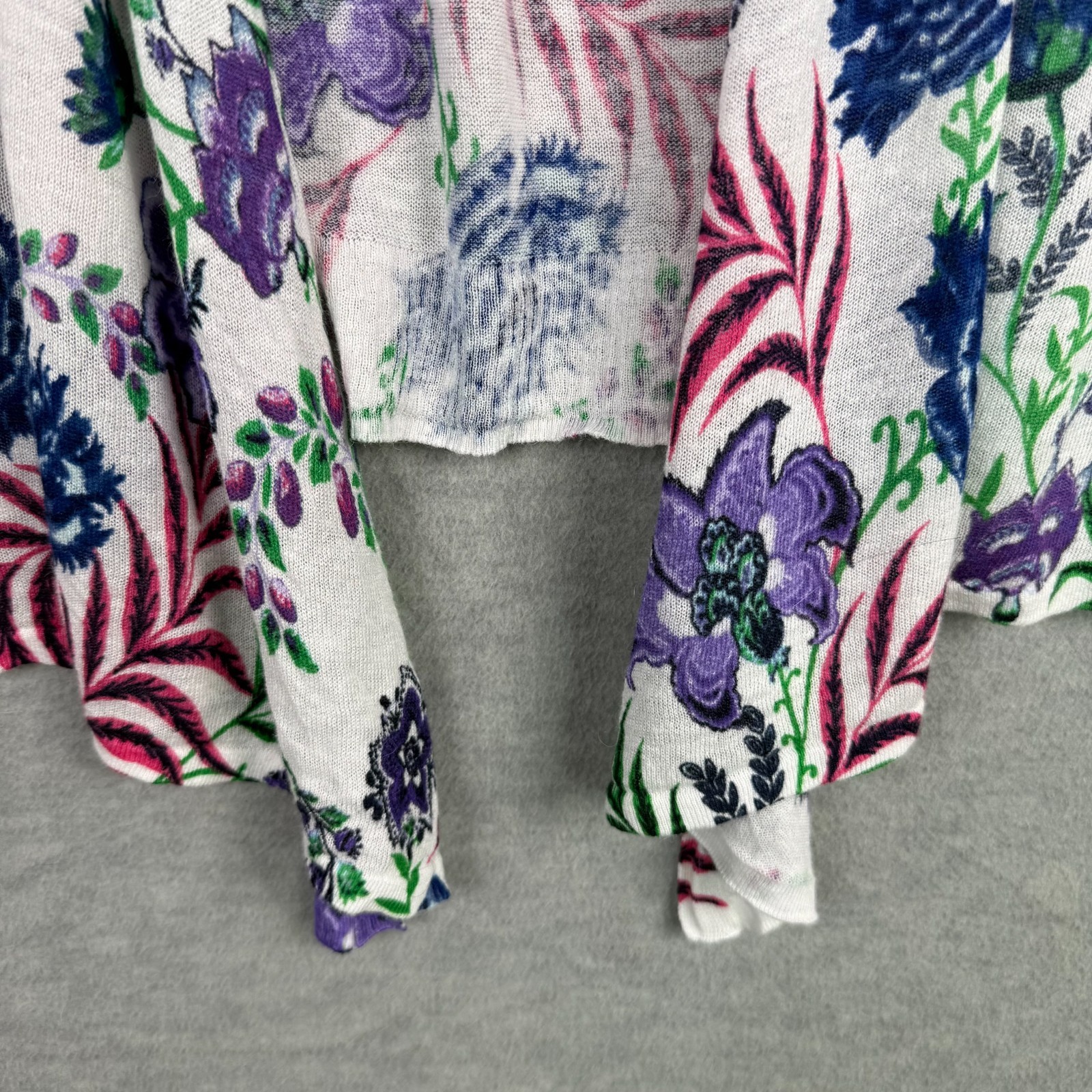Chico’s 3 XL Lightweight Open Cardigan Ramie Rayon White Floral Tie Front