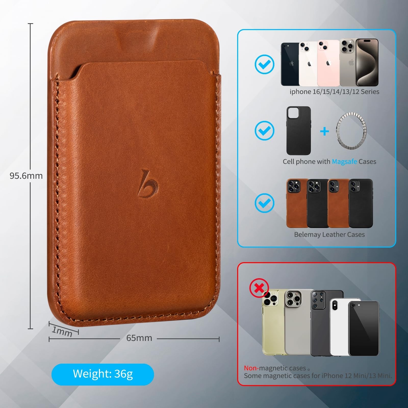 Slim Minimalist Leather Wallet for MagSafe | Magnetic Card Holder, Quick Access,