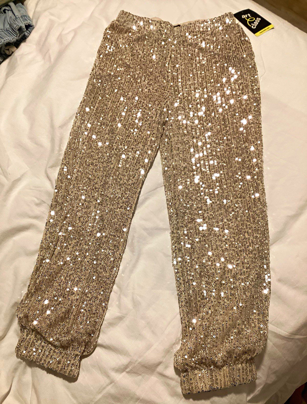 Girls Sequin Knit Jogger Pants Pull-On Elastic size Medium 7/8