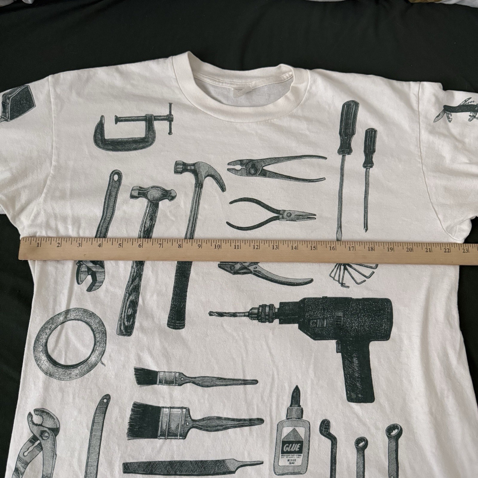 Vintage 1995 Relevant Products All Over Print T Shirt Power Tools Mens XL