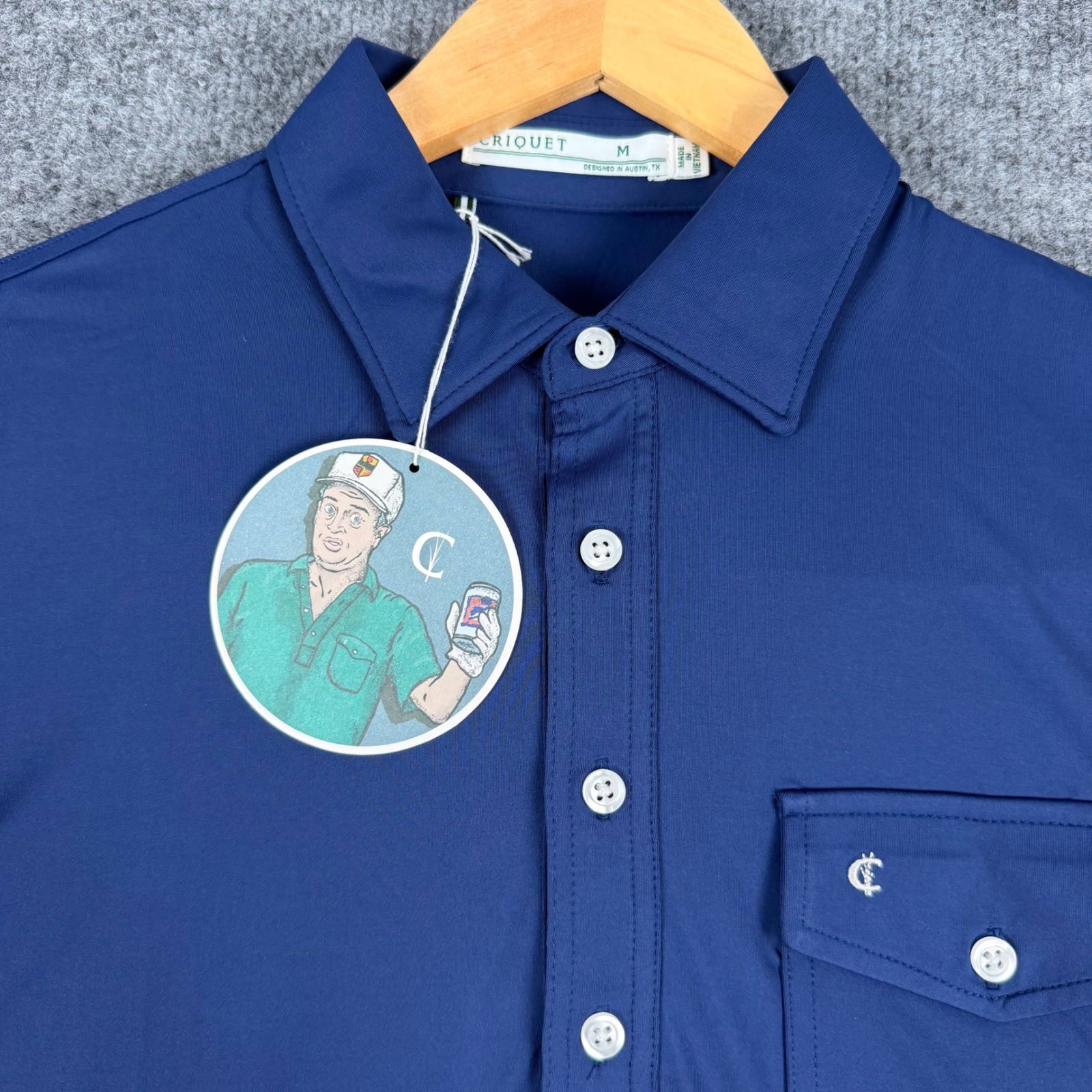 Criquet Men Performance Players Polo Shirt M Navy Blue NWT
