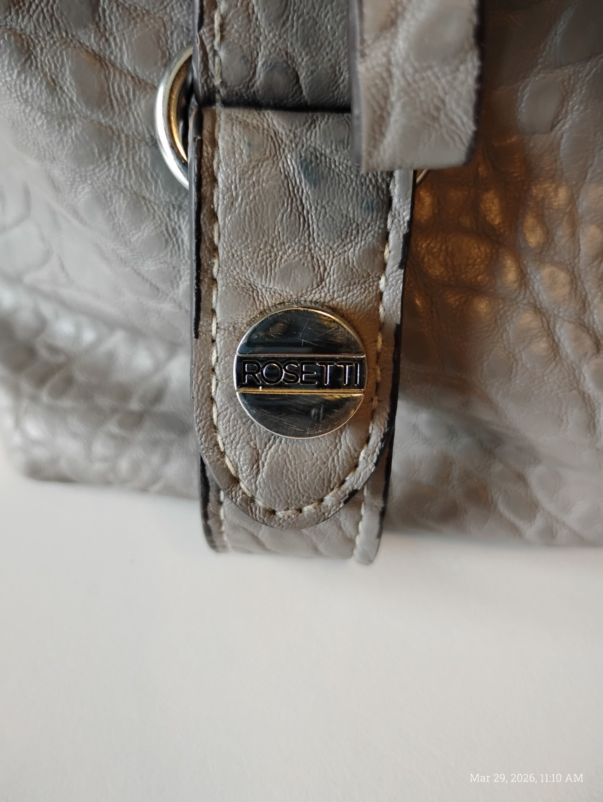 Rosetti Gray Pebbled Shoulder Bag Zipper Buckle Accent Inner Pockets