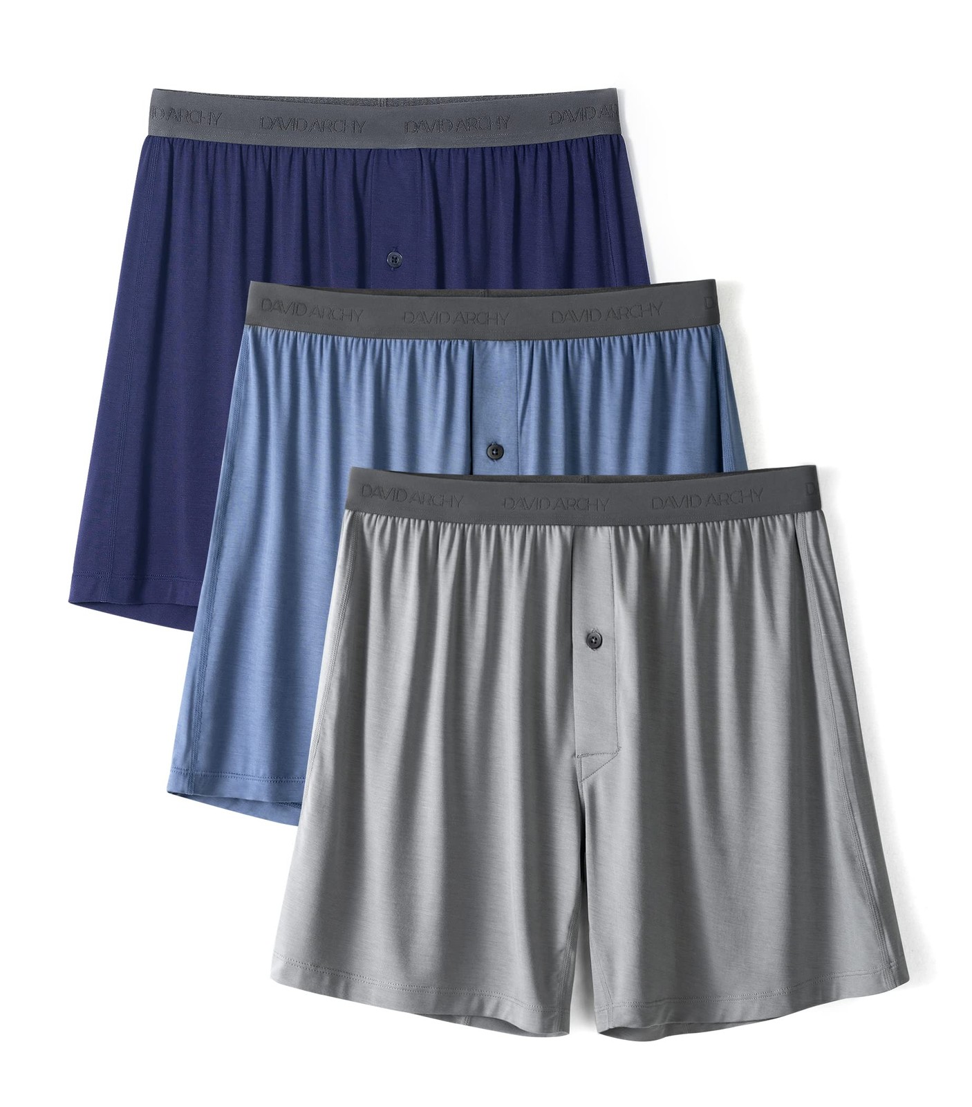 Men’s Underwear Bamboo Rayon Boxers Breathable (M – Light Blue, Navy Blue, Gray)