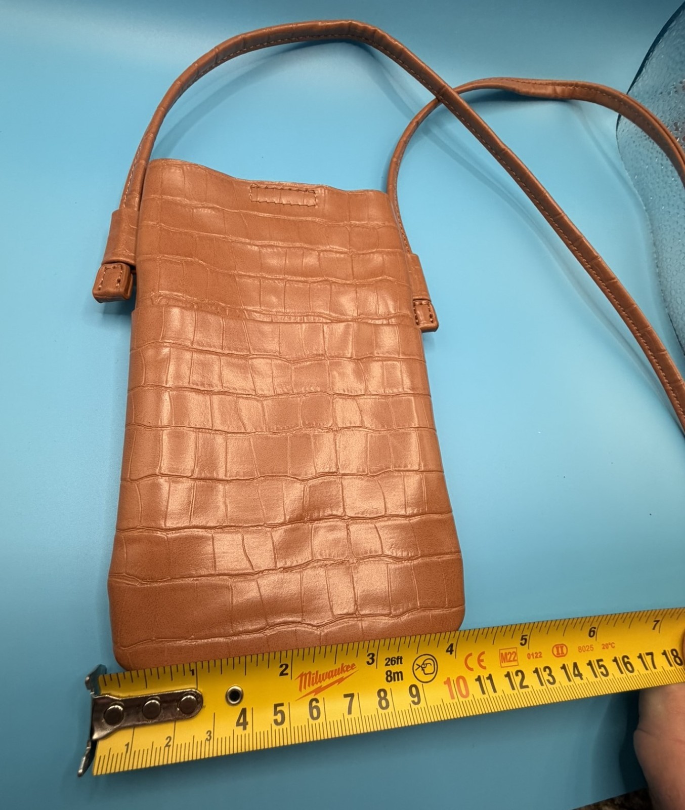 Brown Croc Embossed Mini Crossbody Phone Bag Purse Slim Cell Phone Wallet Pocket