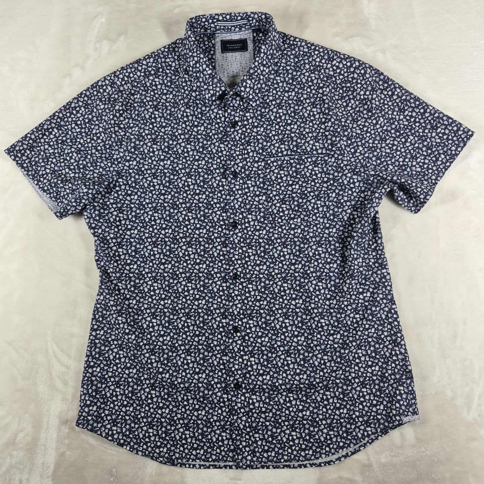 7 Diamonds 4 Way Stretch Shirt Men’s Large Blue Geometric Performance Stretch