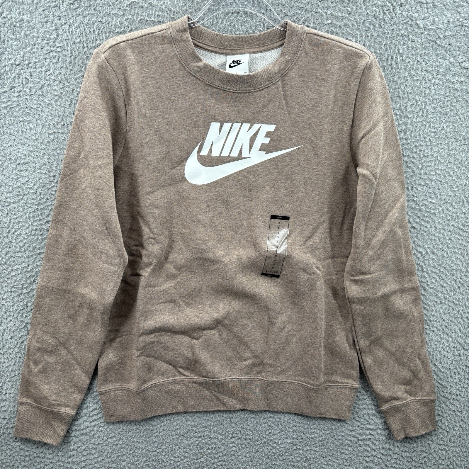 Nike Sweatshirt Womens Small Sportswear Club Fleece Logo Crewneck Brown White
