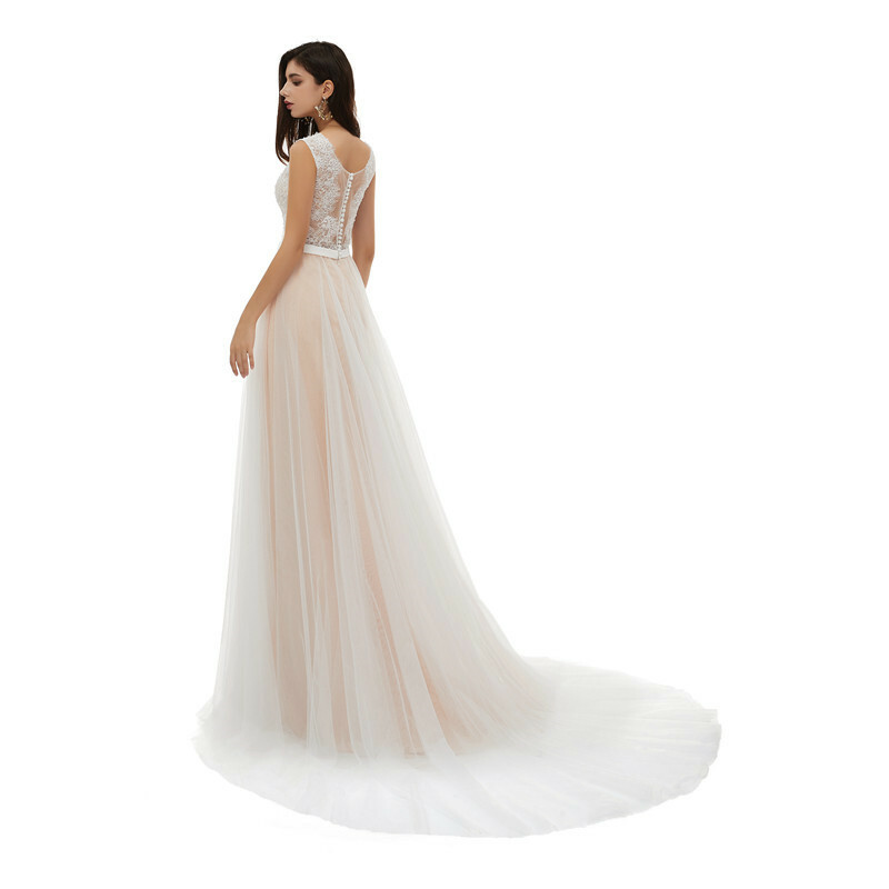 Boho Illusion Lace Beach Wedding Dress Hollow Bridal Gown 2 4 6 8 10 12 14 16+