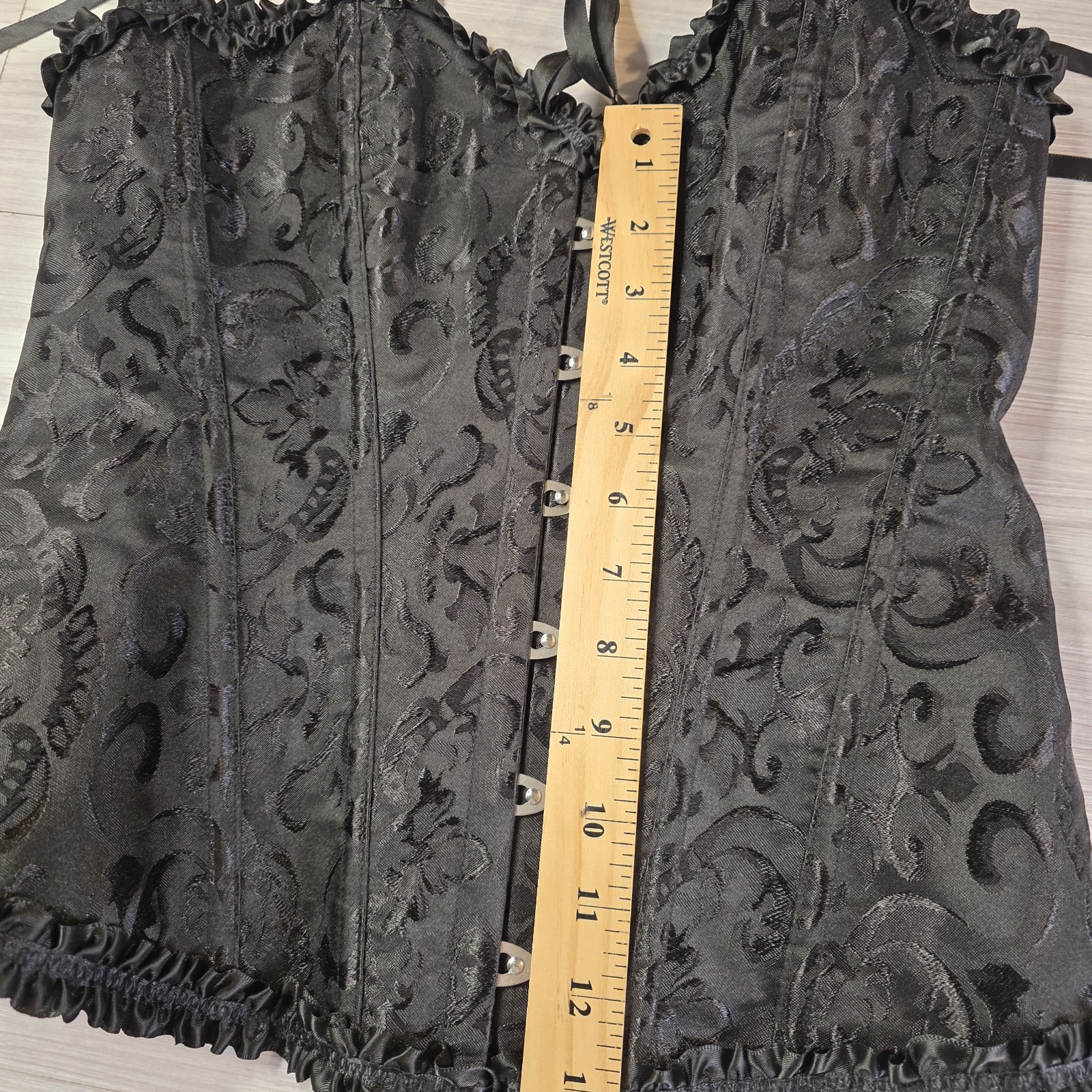 Black Lace-Up Corset Bustier Boned Gothic Steampunk Ruffle Trim Size M Victorian