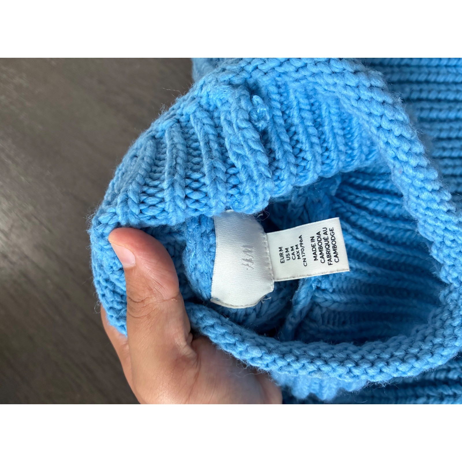 H&M Blue Chunky Ribbed Knit Mock Neck Wool Blend Sweater Size M
