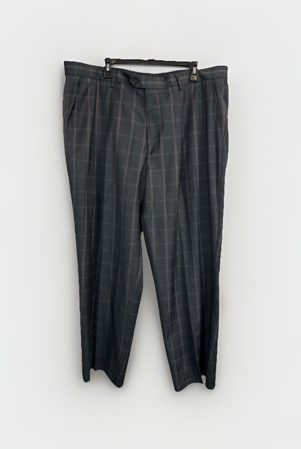 Lineage Straight Fit Men’s 42×31 Gray Plaid Dress Pants Trousers Flat Front